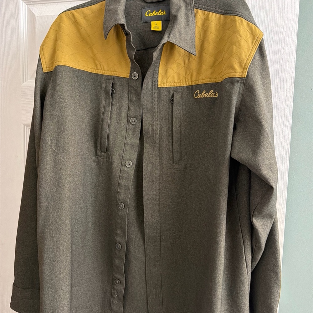 Cabela's Men's Olive and Mustard Button Down Shirt